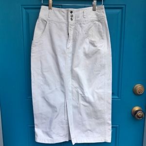 Vintage Skirt Long Slit in Front High Waist White Denim Jeans Skirt Classic VTG